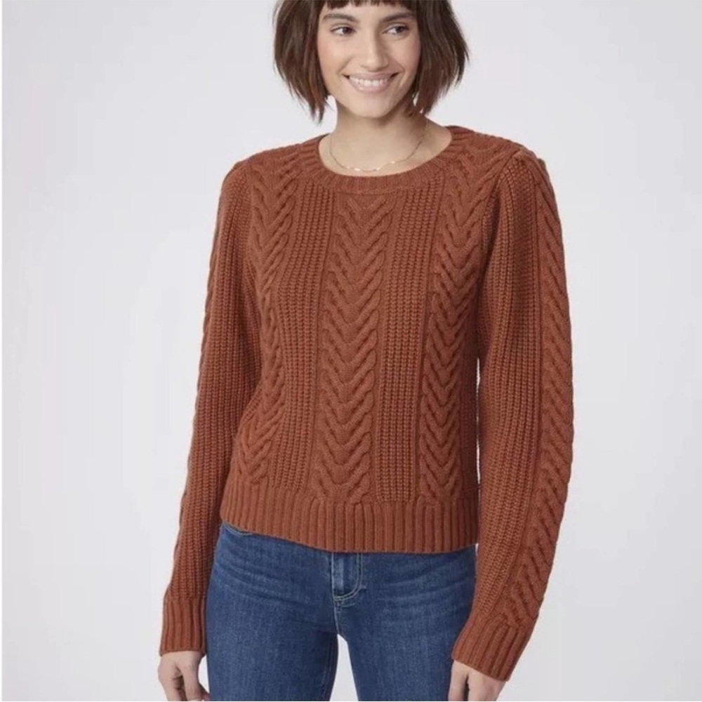 NWT Brown PAIGE Wool Blend Cable Knit Sweater Size L